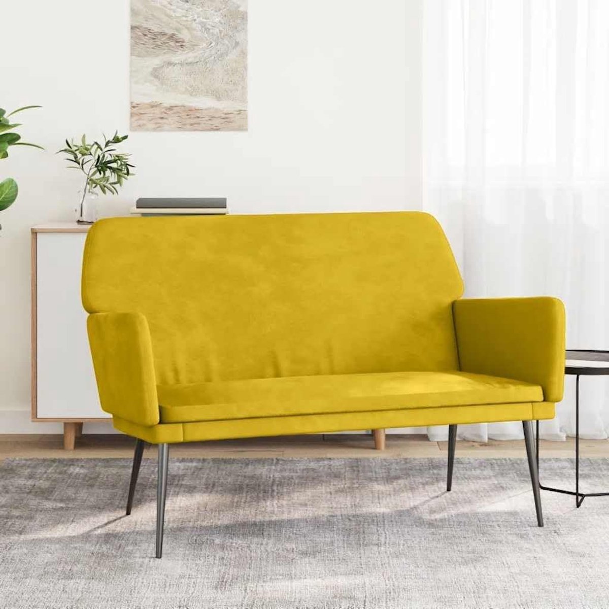 geel, 108 x 79 x 79 cm, fluweel met armleuningen, geel, comfortabele gestoffeerde bank voor woonkamer en entree, zachte velours zitgelegenheid met metalen frame, 1 stuk