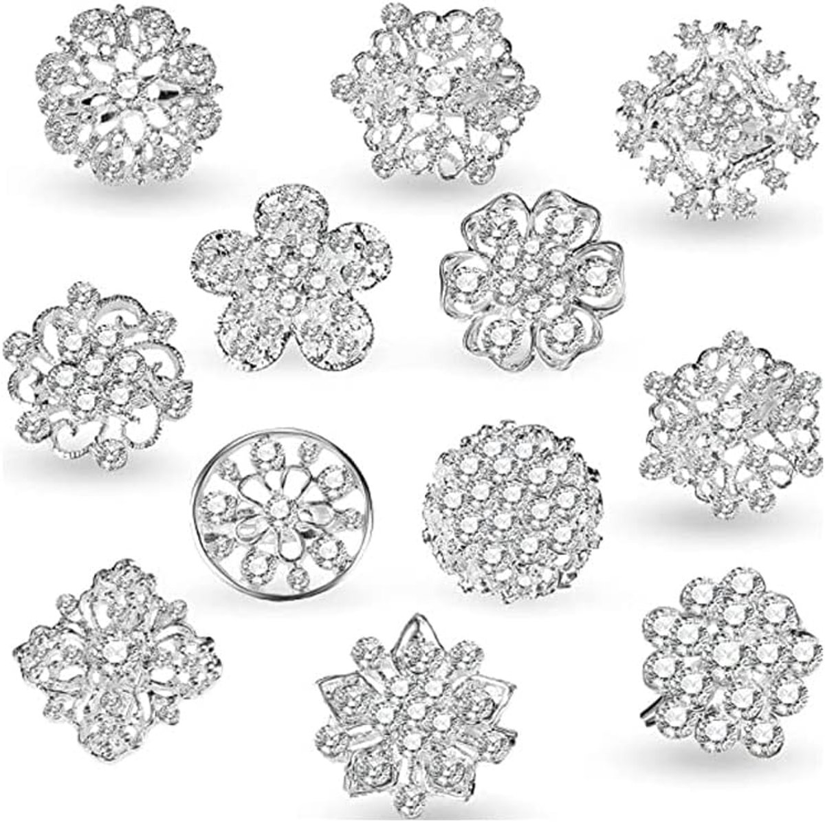 Broches Pins, Pin voor Vrouwen, Zilveren Kristal Knop Broches voor Bruidsboeket Broches Kit Vrouwen Jurk Decoraties (Zilver)