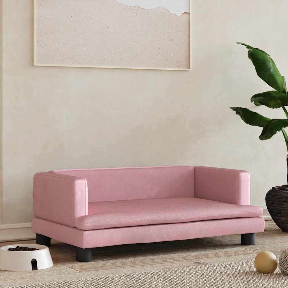 Roze, 80 x 45 x 30 cm, fluwelen bank met robuust grenenhouten frame en zachte bekleding voor huisdieren, comfortabele slaapplaats, design met vier stabiele poten