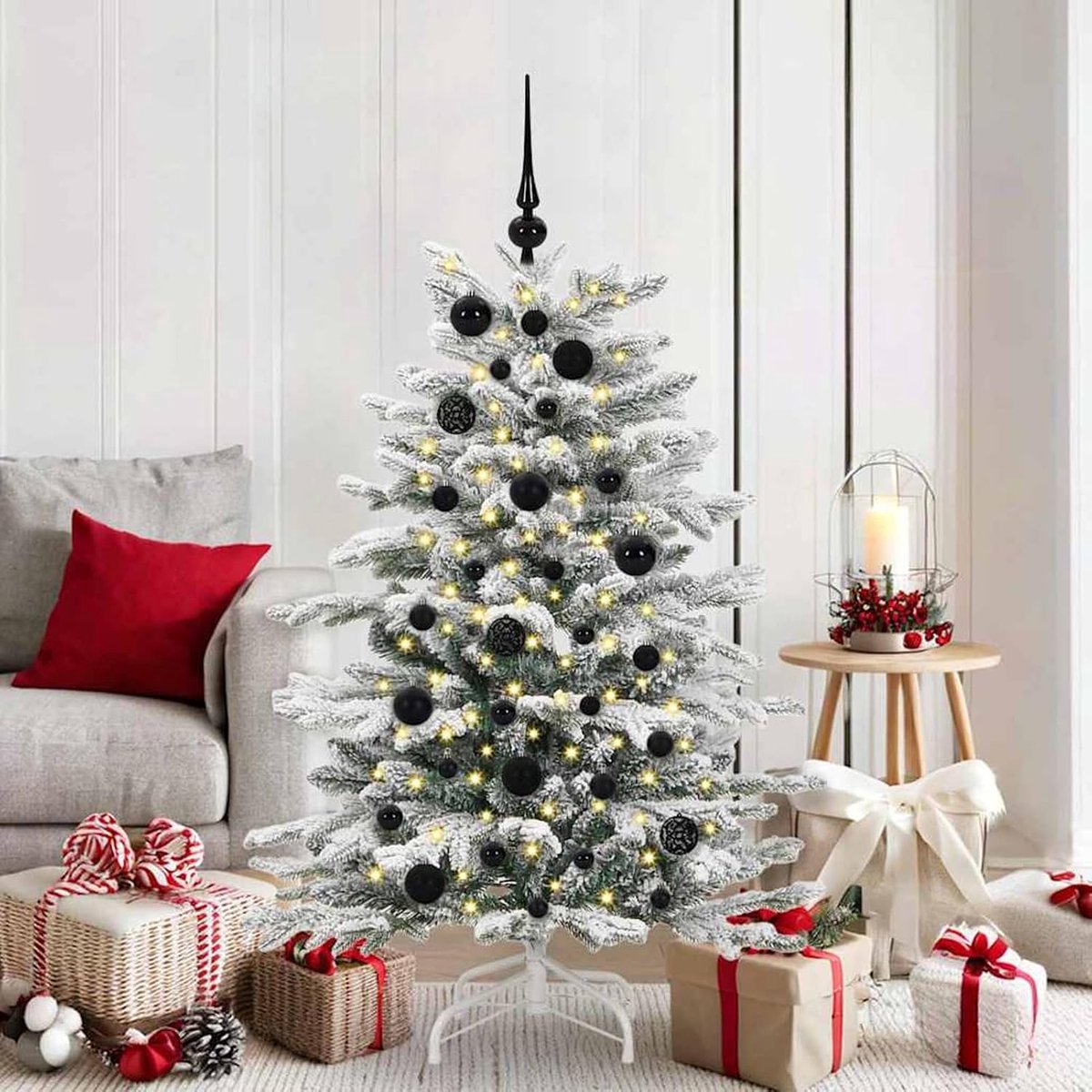Kerstballenset met 150 leds, 61 stuks, zwarte kunststof, kerstballenset, kunststof ballen voor kerstboom, raam, adventskrans, tuinfeest, winterdecoratie, 42018827