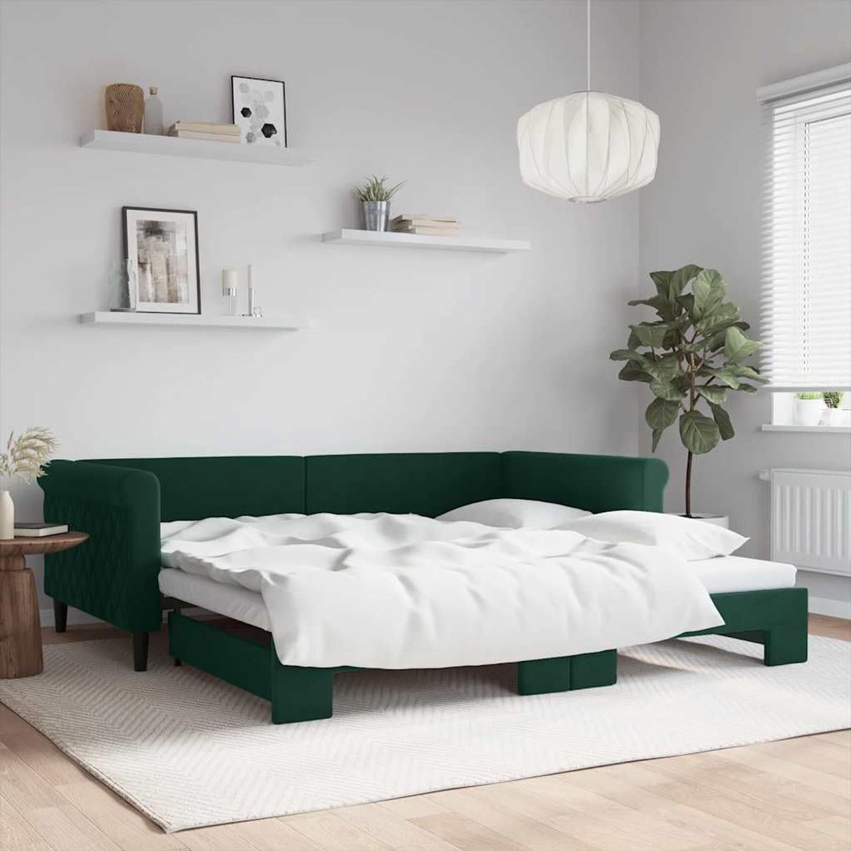 2 in 1 slaapbank met onderschuifbed Modern ontwerp Donkergroen