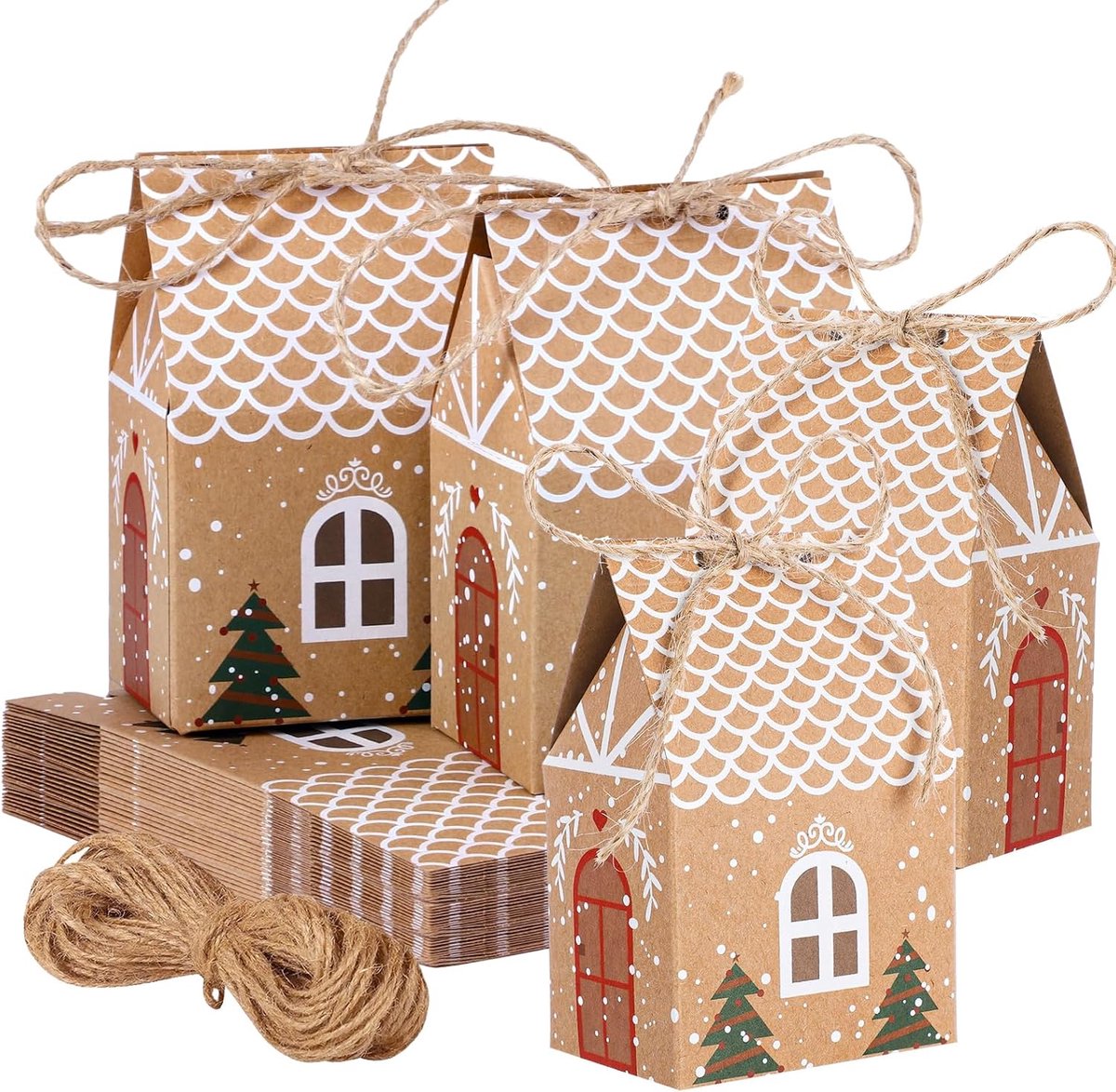 Woric 24 stuks middelgrote kerstfeestdozen traktatiedozen, geschenkdozen voor adventskalender, snoep, kersttraktaties, koekjes, decoraties (14 cm x 8,9 x 6,3 cm)
