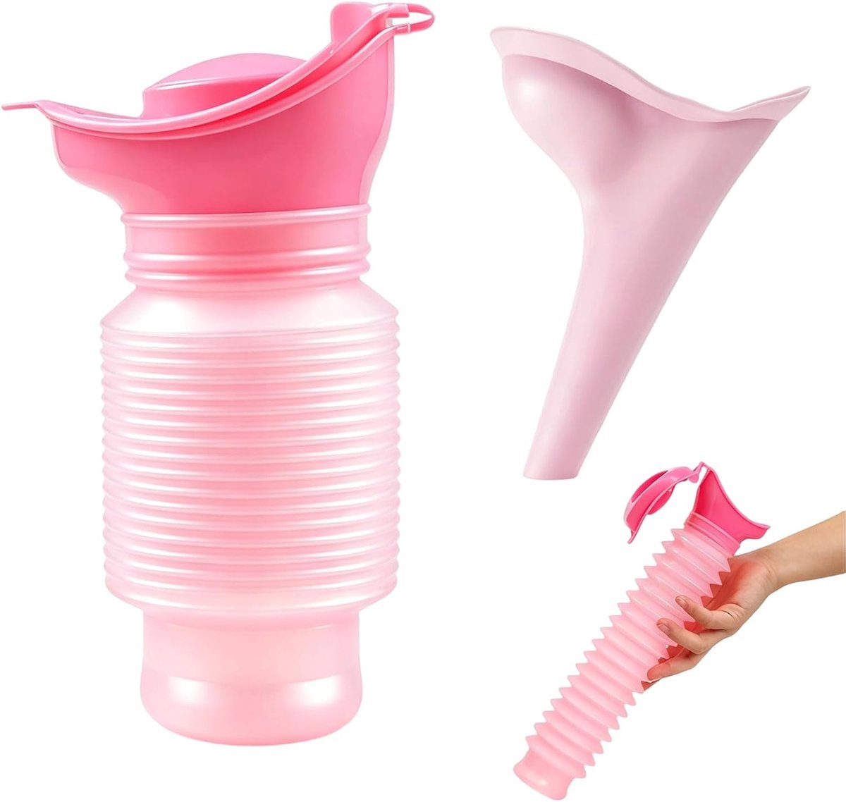 Damesurinoir met trechter - 1 stuk (750 ml) Siliconen urinoir voor op reis, kamperen en in het verkeer - Roze