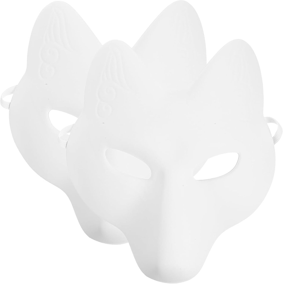 2 witte eenvoudige maskers, pu vos-masker, onbeschilderd, maskerade-maskers, doe-het-zelf dier, onbeschilderd knutselmasker voor cosplay-maskeradefeesten, kostuumaccessoires