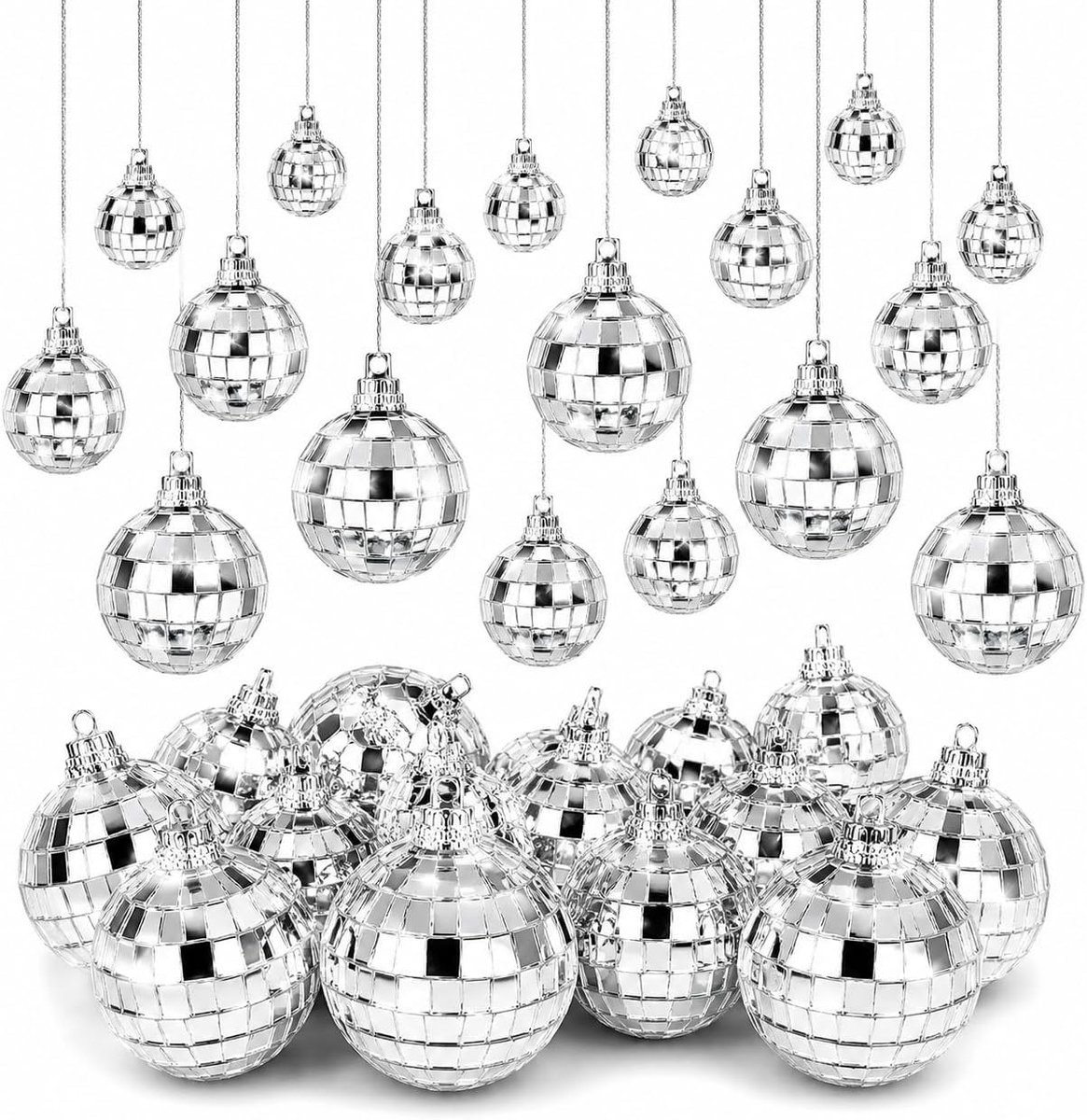 32 stuks, en herbruikbare mini-discoballen voor kerstboom, verjaardag, bruiloft en discoballen, decoratie, kleine discobal om op te hangen, voor taartdecoratie (2/3/4/5