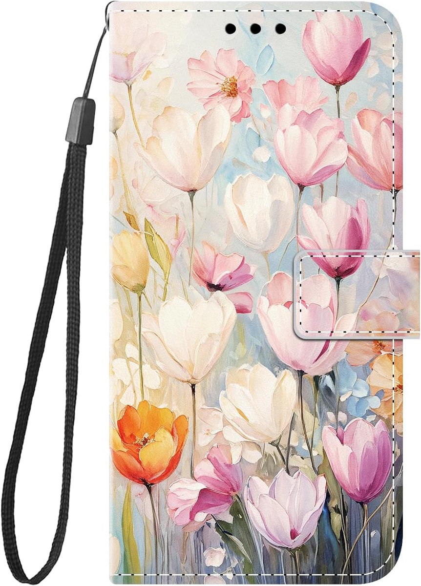 Hoes voor mobiele telefoon voor Samsung Galaxy A57 5G, hoes met mooi motief, PU-lederen hoes, flip wallet case, cover, inklapbare telefoonhoes, beschermhoes, stootvaste klaphoes, tulp