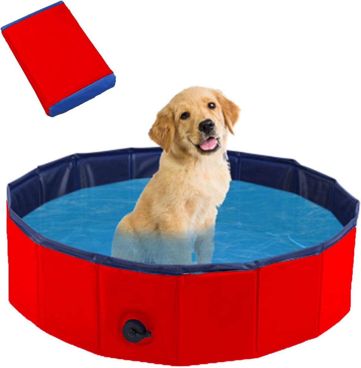 Hondenzwembad, 60 x 20 cm, zwembad voor huisdieren, antislip, draagbaar pvc-zwembad, rood