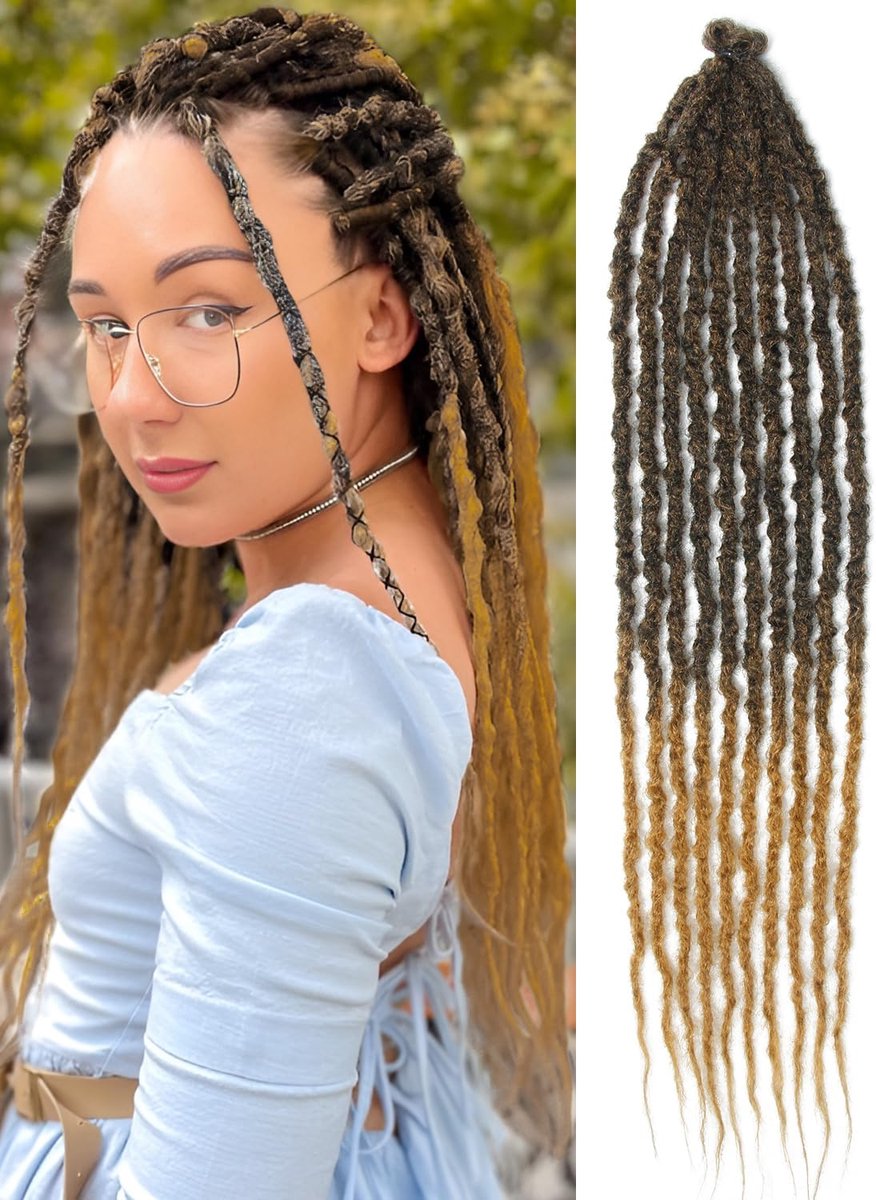 Dreadlocks Uitbreiding 24 Inch Dunne Synthetische Dreads SE Zachte Gehaakte Vlechten 10 Strengen/Pakket Handgemaakte Hip Hop Stijl Extensies, 1b/27#
