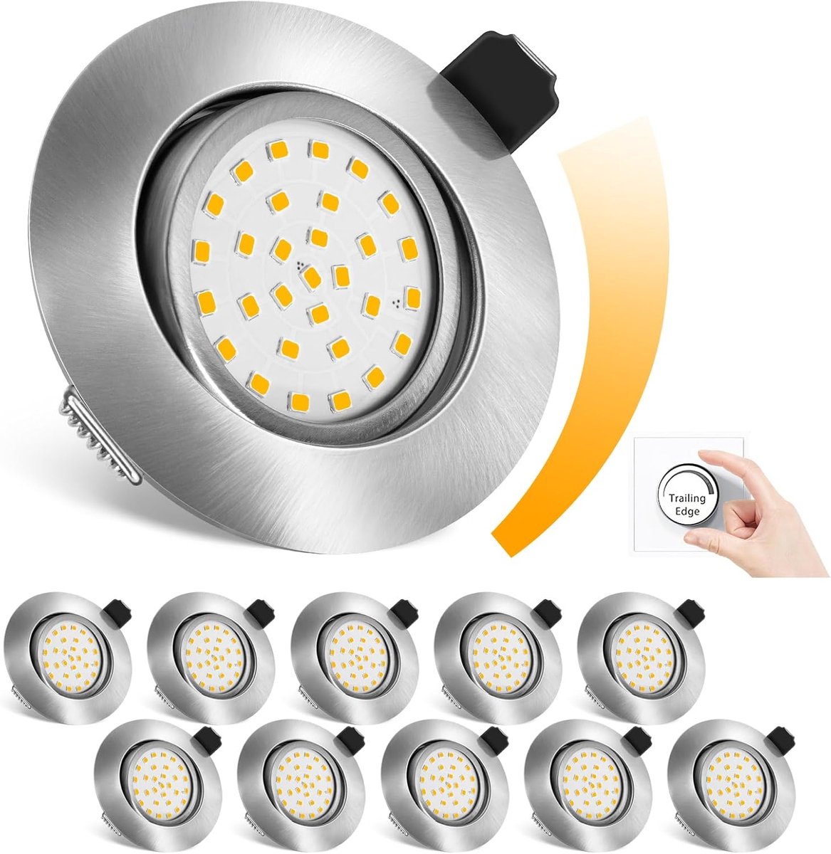 Inbouwspot Dimbaar, 5W, 4000K Neutraal Wit, 600 Lumen, 68mm, 45° Draaibaar, 10 Stuks (zilverachtig, 2700K)