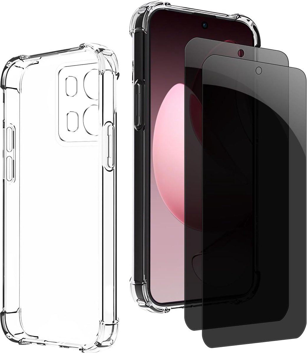 Inkijkbescherming voor Oppo Reno13 pro, 1 TPU hoes met 2 stuks pantserglas, 9H glas, anti-spy folie, transparante siliconen beschermhoes, anti-geel, slank