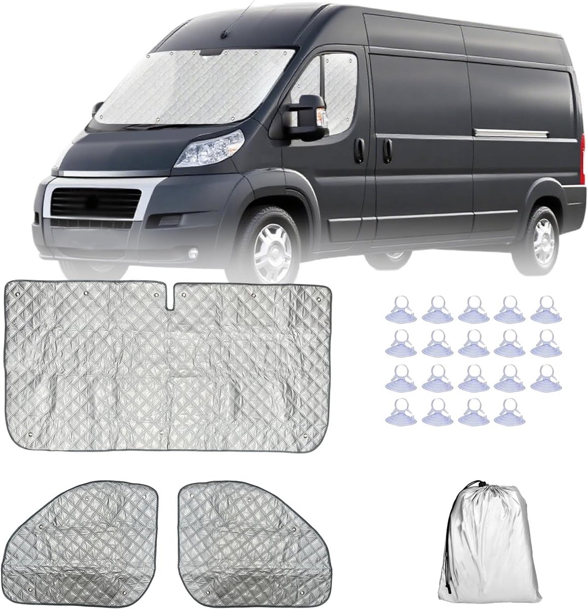 Voorruit voor Fiat Ducato camper interne thermomatten verduistering, inkijkbescherming, uv-bescherming, voorruitafdekking voor Peugeot Boxer en Citroën Jumper 2006-2025
