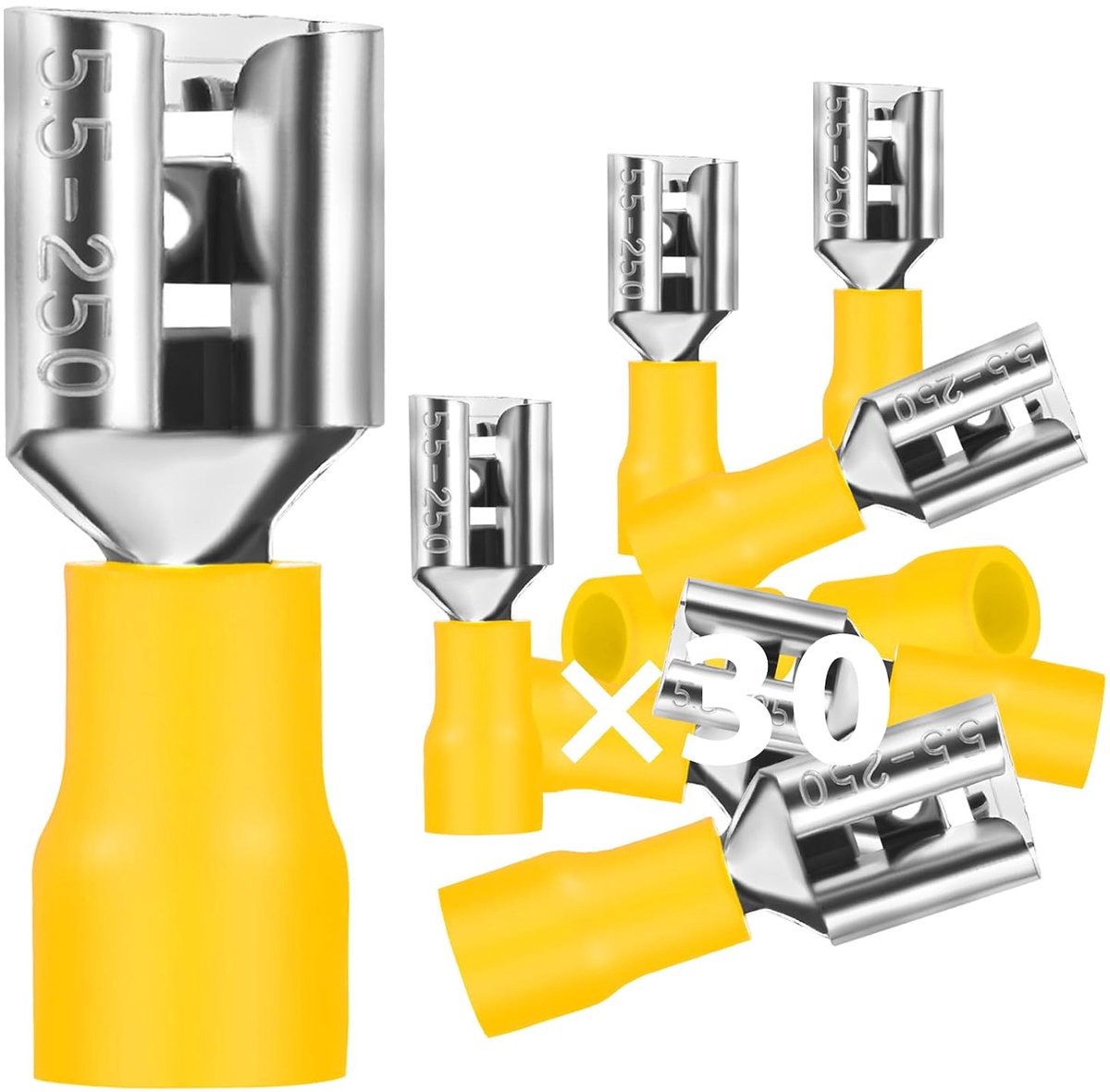 20 stuks platte steekhulzen, 4-6 mm²/steekbreedte 6,35 mm, pvc, platte stekker, deels geïsoleerde kabelschoen, FDD-kabelconnector van vertind koper