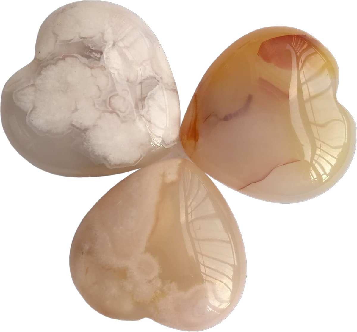 3 stuks natuurlijke Sakura agaat tas palm duim helende kristal hart liefde zorgenstenen, 25 mm Reiki compensatiekristal en helende stenen