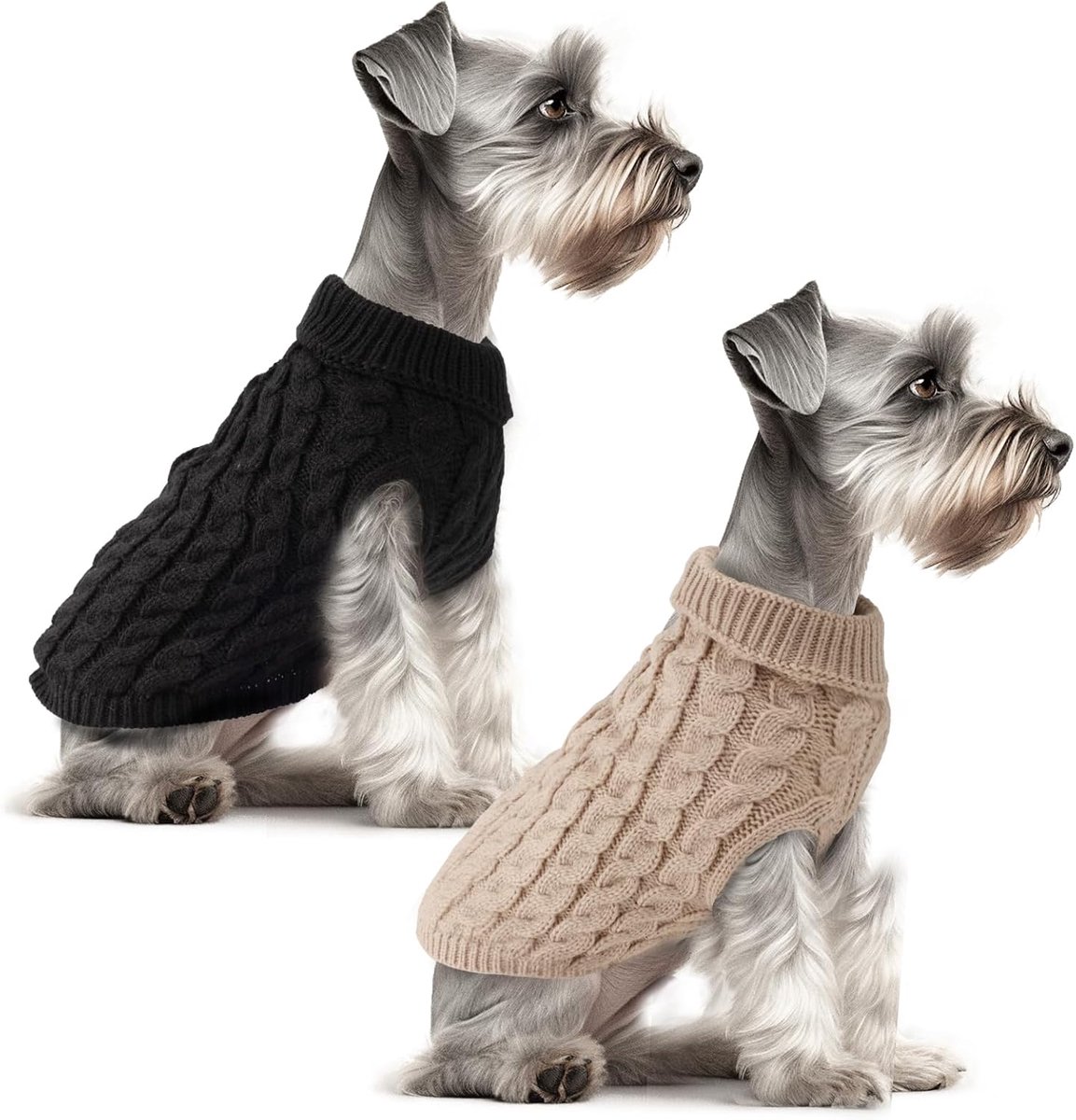 2 Stuks Hondentrui's Gestreept Met Kragen, Warme Wintertekening Dackeltrui Leuk, Kleding Hondjes Draaibare Gestreepte Vest Hondenkleding Voor Honden Katten (Creme + Zwart, Small)