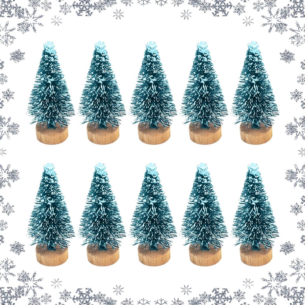 10 stuks kunstmini-kerstboom, 6,5 cm, kleine tafel, kerstbomen, kunstkerstboom met houten sokkel, voor winter, Xmas, thuis, kantoor, doe-het-zelf desktopdecoratie (B)