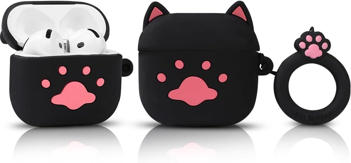 Compatibel met Apple AirPods 4 Hoesje, Beschermhoes, Grappig Schattig Cartoon Afdekking met Sleutelhanger (Zwarte Kat) LEWOTE Compatibel met Apple AirPods 4 Hoesje, Beschermhoes, Grappig