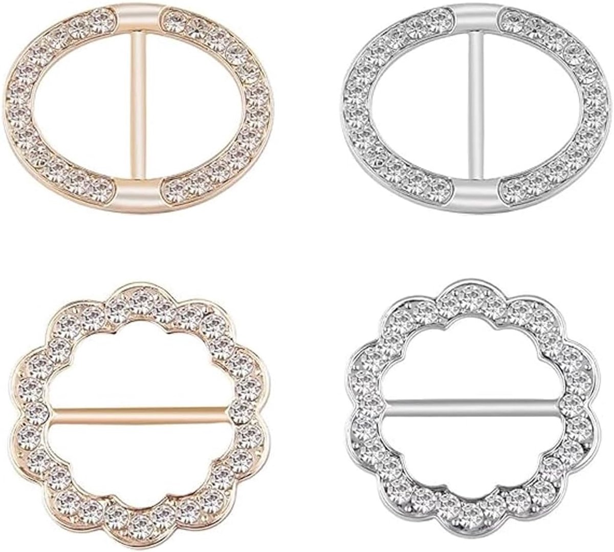 4 stuks glanzende strass sjaalringen – duurzame metalen T-shirtclips, decoratieve accessoires voor vrouwen en meisjes