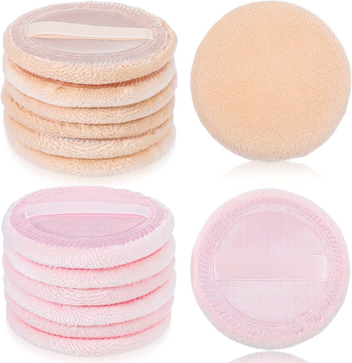 12 stuks ronde poederkwasten velours gezichtssponzen wasbaar make-up poederkwasten katoenen poederkwasten setting poeder gereedschap voor los poeder, rouge, setting poeder, gereedschap beige
