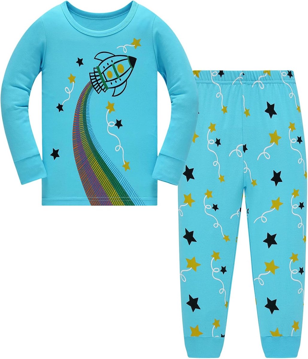 Pyjama voor kinderen, raket, astronaut, haai, dieren, katoen, bijpassende kleding, leeftijd 1-12 jaar