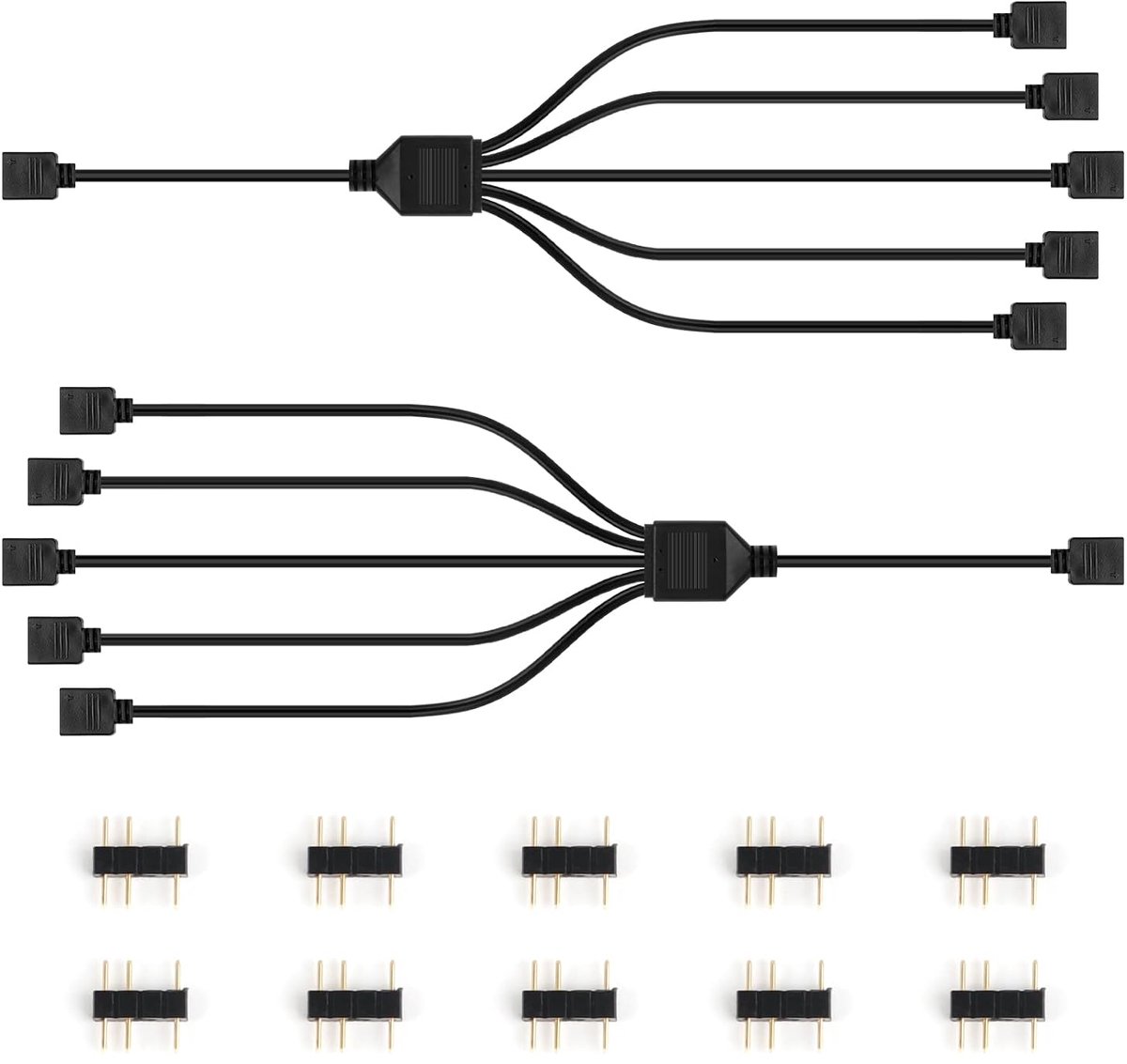 2 stuks ventilatorsplitter RGB-adapter 5 V, 1:5 verlengkabel voor koelventilator met stekkers voor computerbehuizing CPU