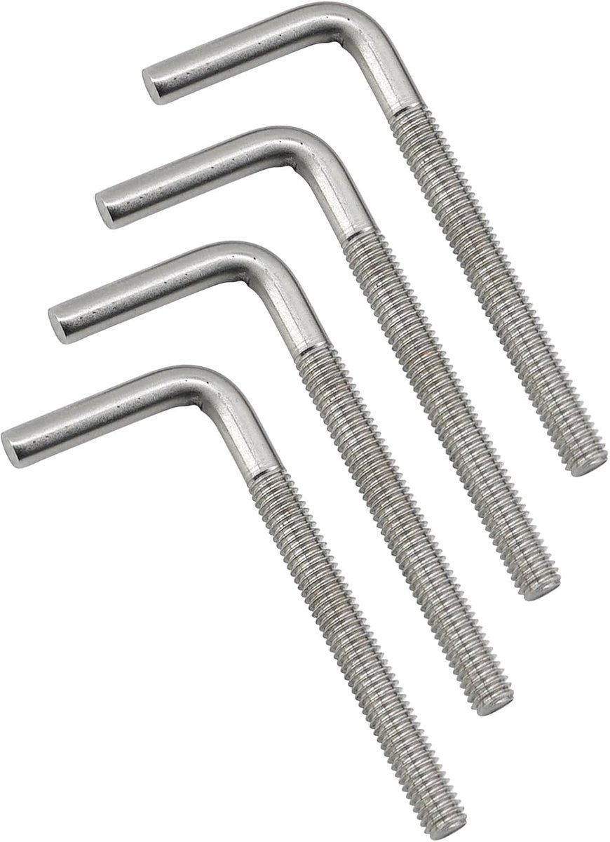 (4 stuks) M10x80mm betonankerschroeven 304 roestvrij staal vierkant gebogen funderingsschroef schroefdraad buighaak