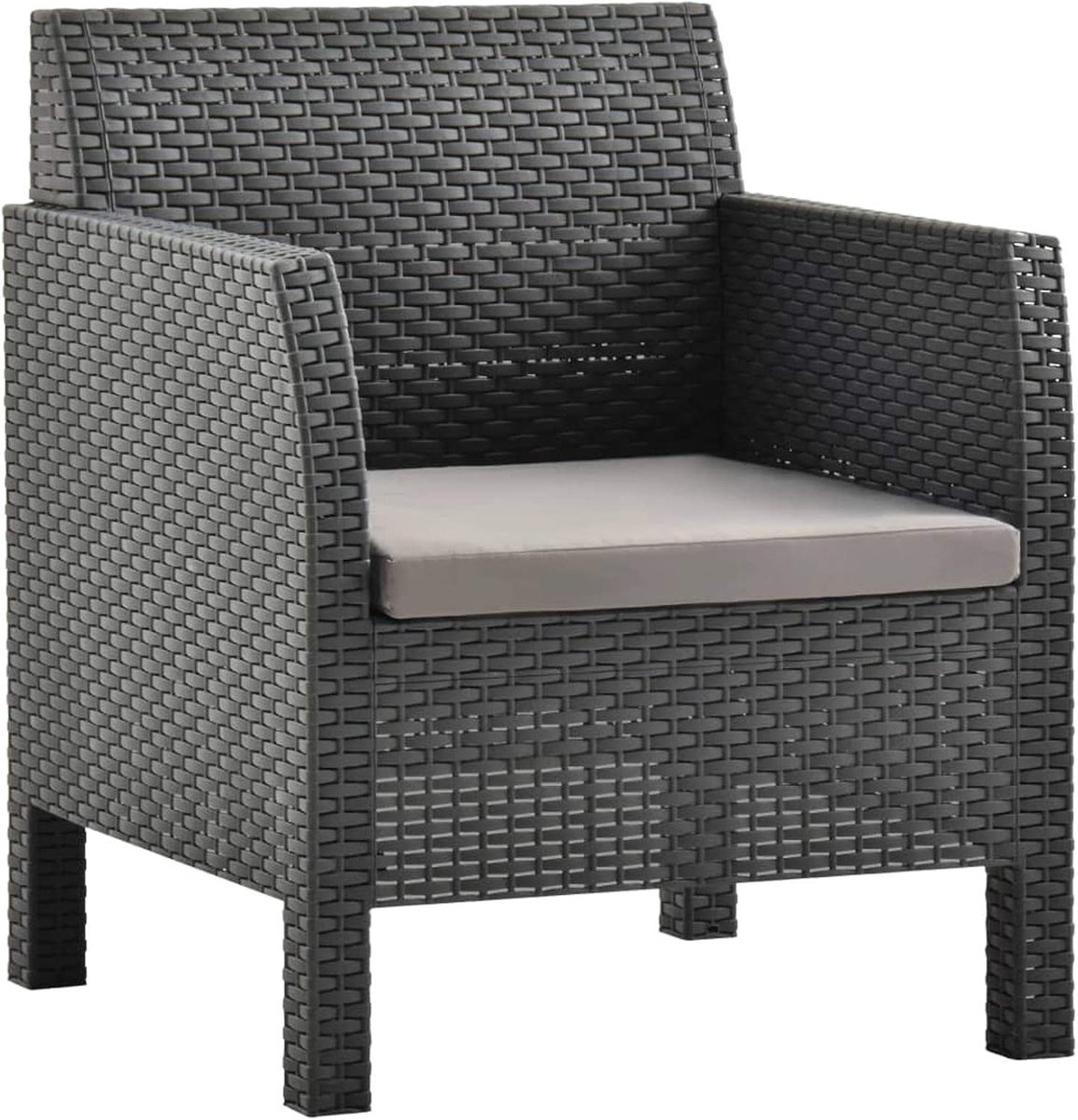 Tuinstoel met kussen, UV-bestendig, rotan afwerking, tuinstoel, fauteuil, balkonstoel, terrasstoel, PP, antraciet, 63 x 65 x 76 cm