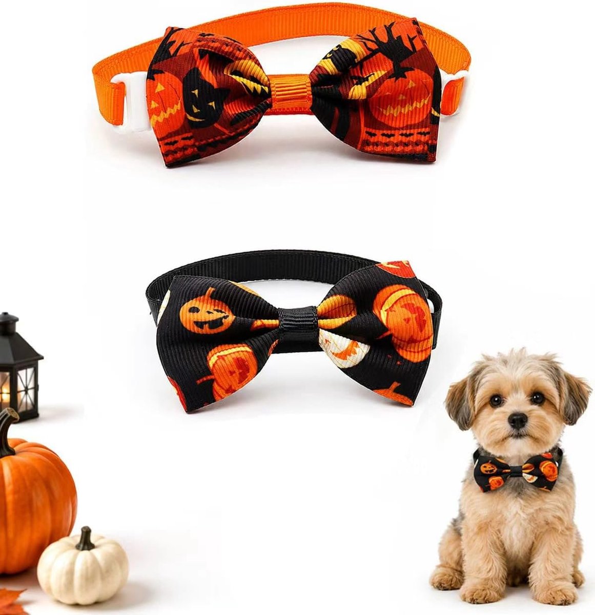 Dierenkostuum, 2-delig, zwart en oranje, verstelbare clip-halsband, antislip, stabiele en comfortabele grip voor puppy's en katten, ideaal voor Halloween