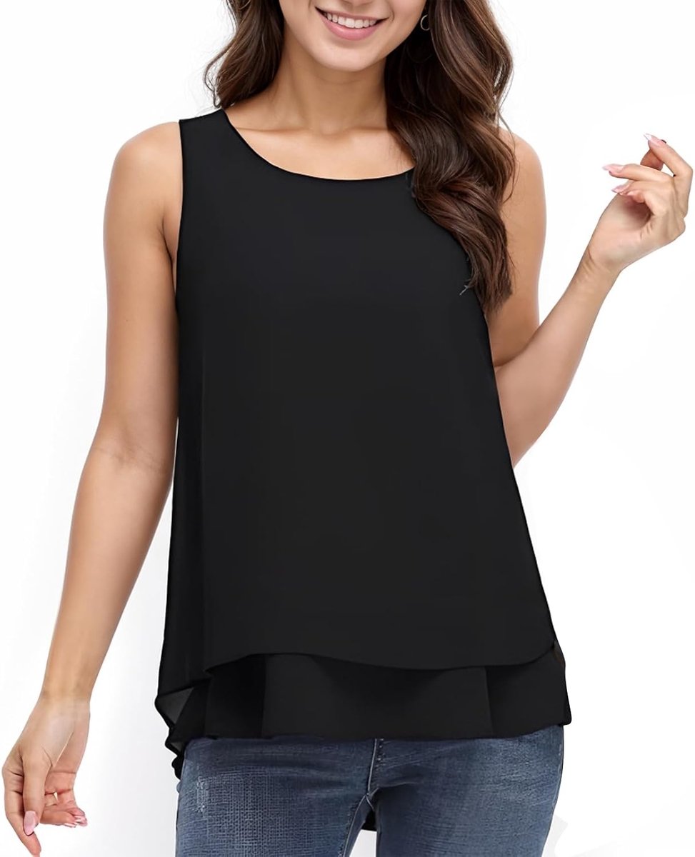 zomer chiffon tanktop ronde hals top dames elegant mouwloos T-shirt casual hemd top losse pasvorm