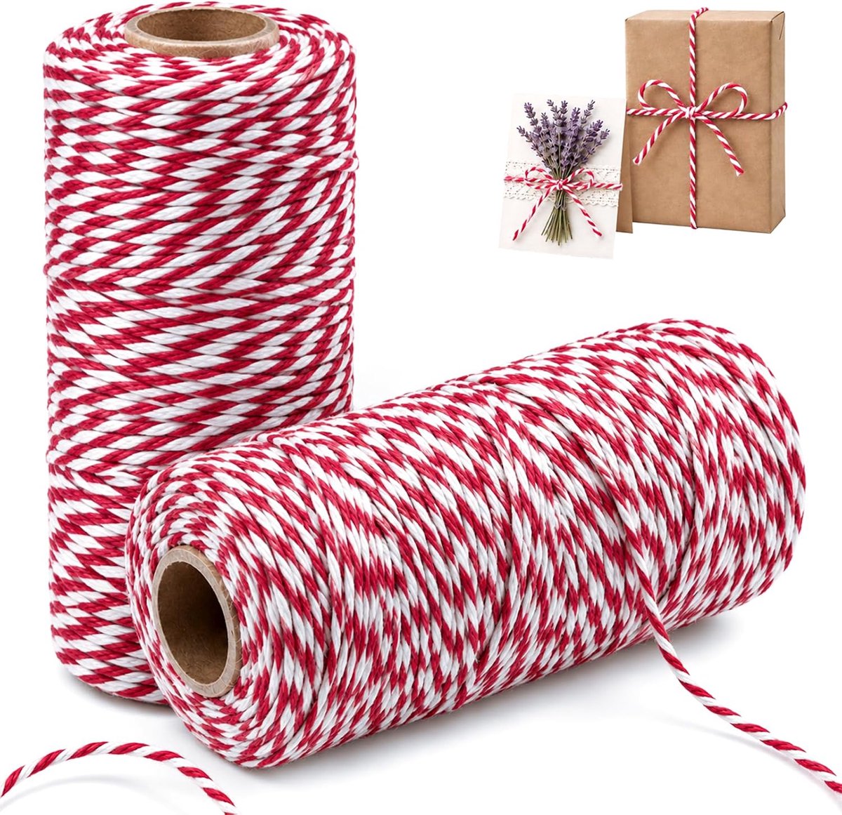 Jute koord, 2 mm dik, rood wit
