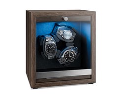 Klarstein Kabel watchwinder voor automatische horloges, automatische watchwinder voor 3 horloges, automatische watchwinder met acryl kijkvenster, automatische watchwinder, blauwe leds, watchwinder met 4 TPD instellingen