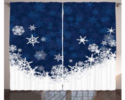 ABAKUHAUS Sneeuwvlok Gordijnen, Winter Thema Kerstillustratie Cold Weather Seizoen Geïnspireerd Viering, 2-delige gordijnset voor woonkamer