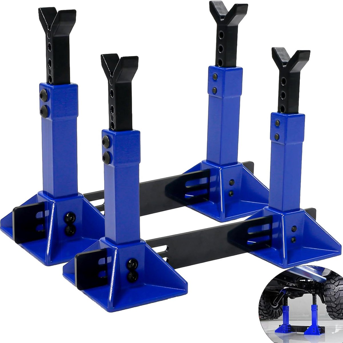 Auto Jack Stand voor 1/8 1/10 Schaal Klimmen Crawler Auto Jack Stand Accessoire voor Traxxas TRX4 Axiale SCX10 RC4WD Tamiya CC01 D90 HPI HSP D110 TF2 Redcat Gen7 Gen8, 2 paar Metalen Jack Stand