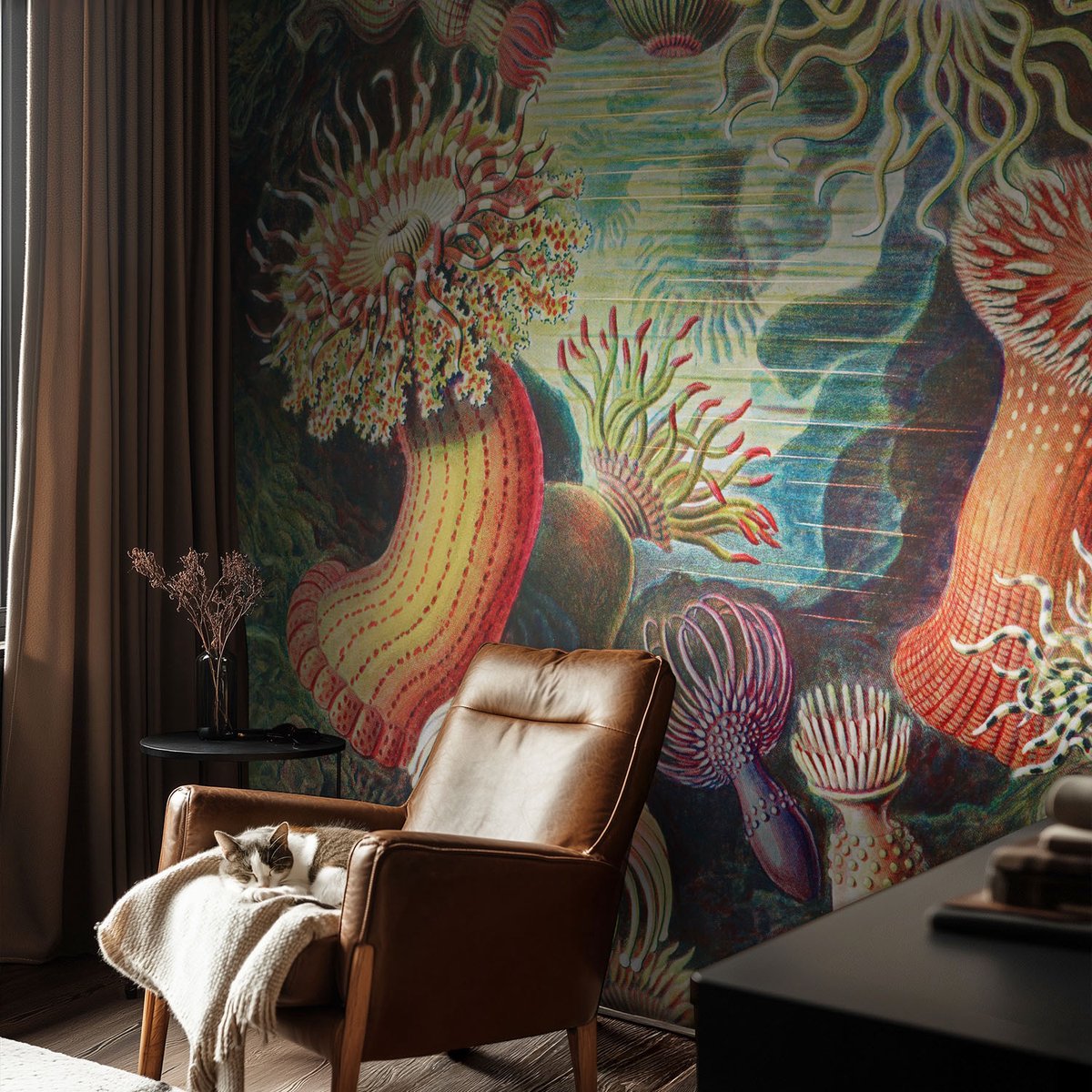 Coloray Vliesbehang - Groente Snellijm Behang - 104x70 cm - Sierlijke Zeeanemonen Fotobehang Vlies - Hal behang Deel - Muurschildering - Woonkamer behang