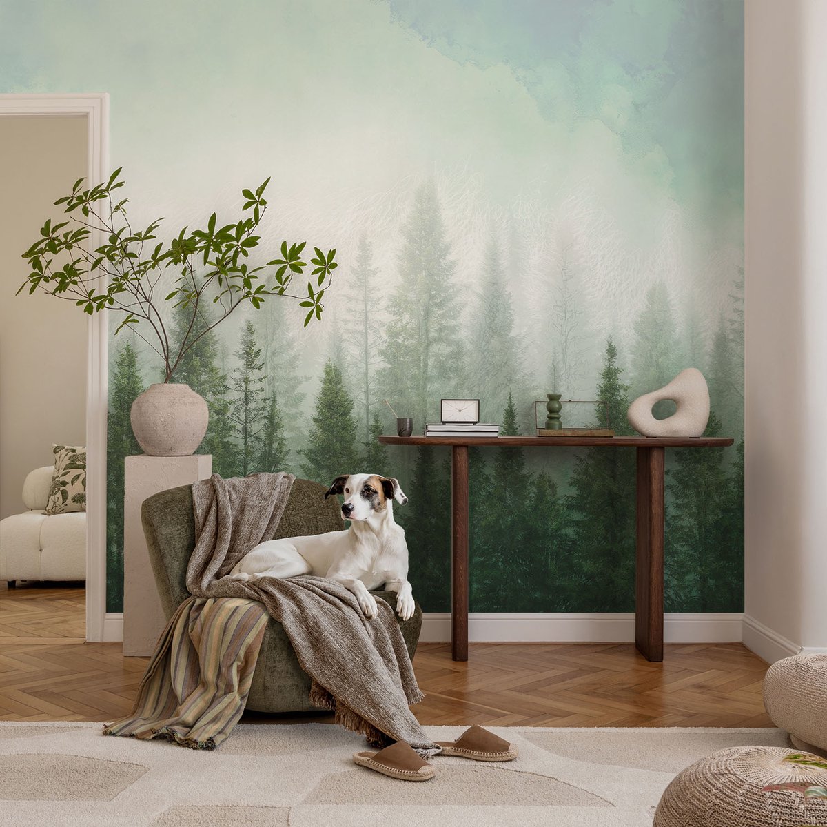 Coloray Vliesbehang - Groente Snellijm Behang - 104x70 cm - Wolf In Het Bos Muurschildering - Gang behang Landschappen - Fotobehang Vlies - Slaapkamer behang