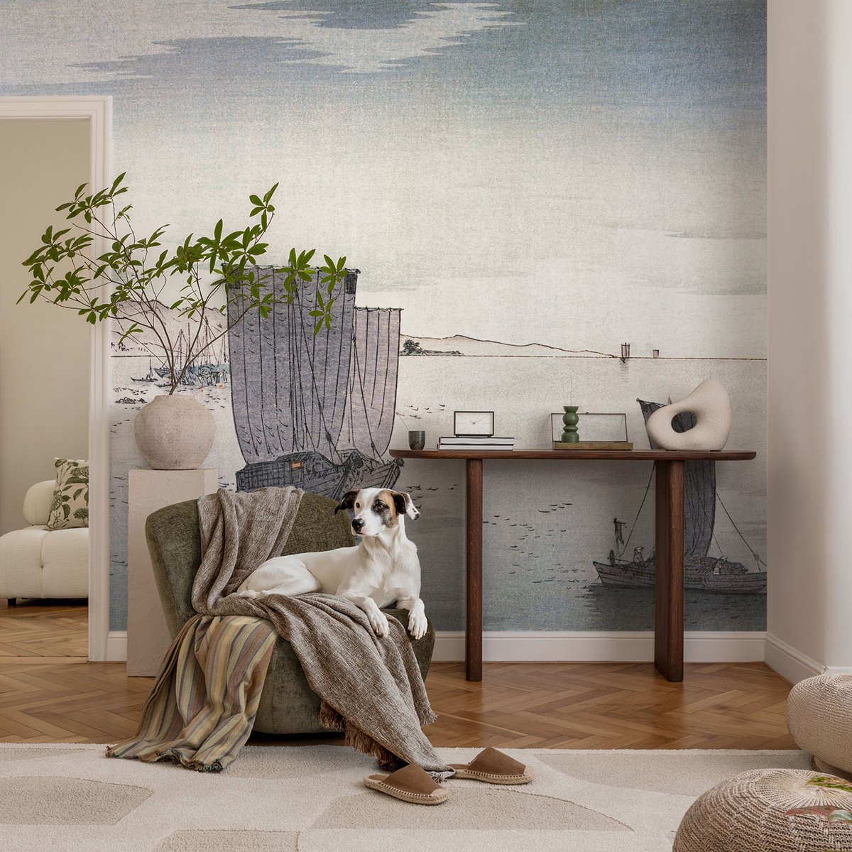 Coloray Vliesbehang - Grijs Snellijm Behang - 104x70 cm - Maritiem Landschap Muurschildering - Gang behang Landschappen - Fotobehang Vlies - Slaapkamer behang