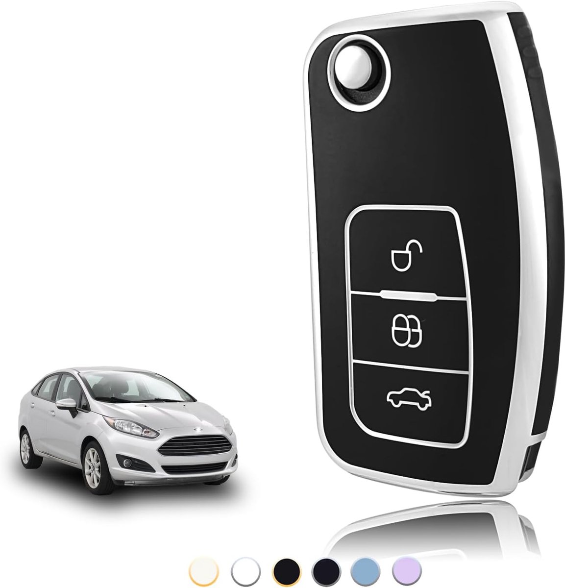 Sleutelhoes TPU, Autosleutelhoes Geschikt voor Ford Fiesta Focus Mondeo Tourneo Ecosport Galaxy Kuga Falcon Fusion Escort Ka B-Max, Sleutel Cover Bescherming Sleutelbehuizing - Flip Key