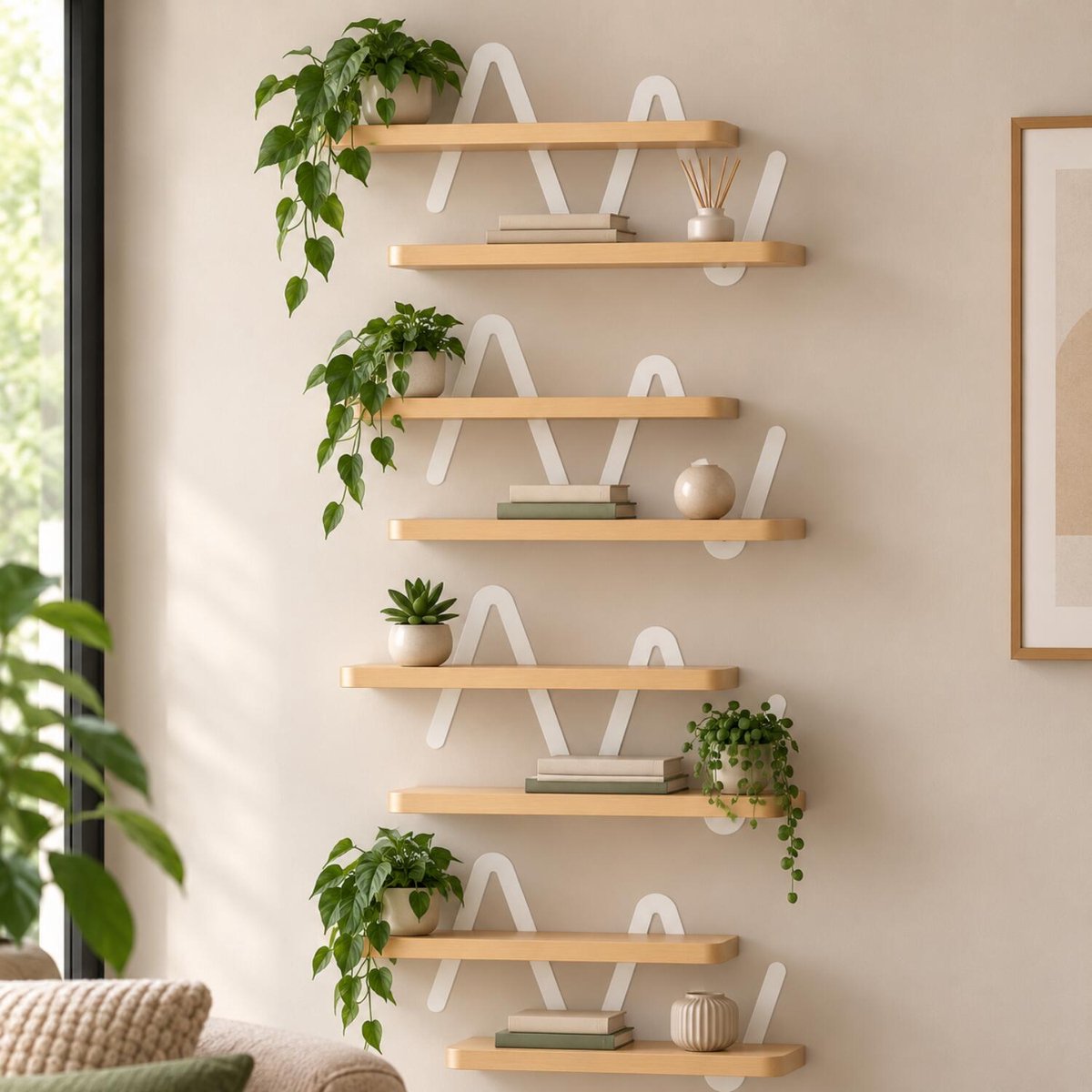 Ostaria Wandrek - 4x - wandplank - hout / metaal - MDF - bruin / wit - woonkamer/keuken