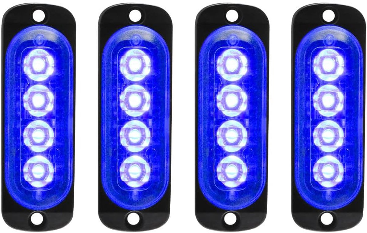4 stks 12-24 V Ultraslanke Noodwaarschuwing Strobe Ploice Light - 4LEDS Flash Let op Lichtbalk - Auto Motor Vrachtwagen-blauw