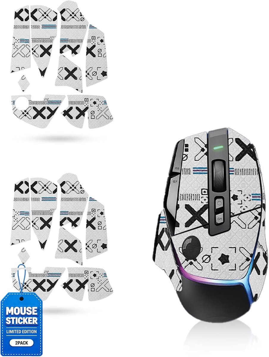Set van 2 antislip griptape voor Logitech G G502 X Plus, zweetbestendig, eenvoudig te bedienen, zelfklevend ontwerp, professionele muizen-upgrade-kit, wit printpatroon