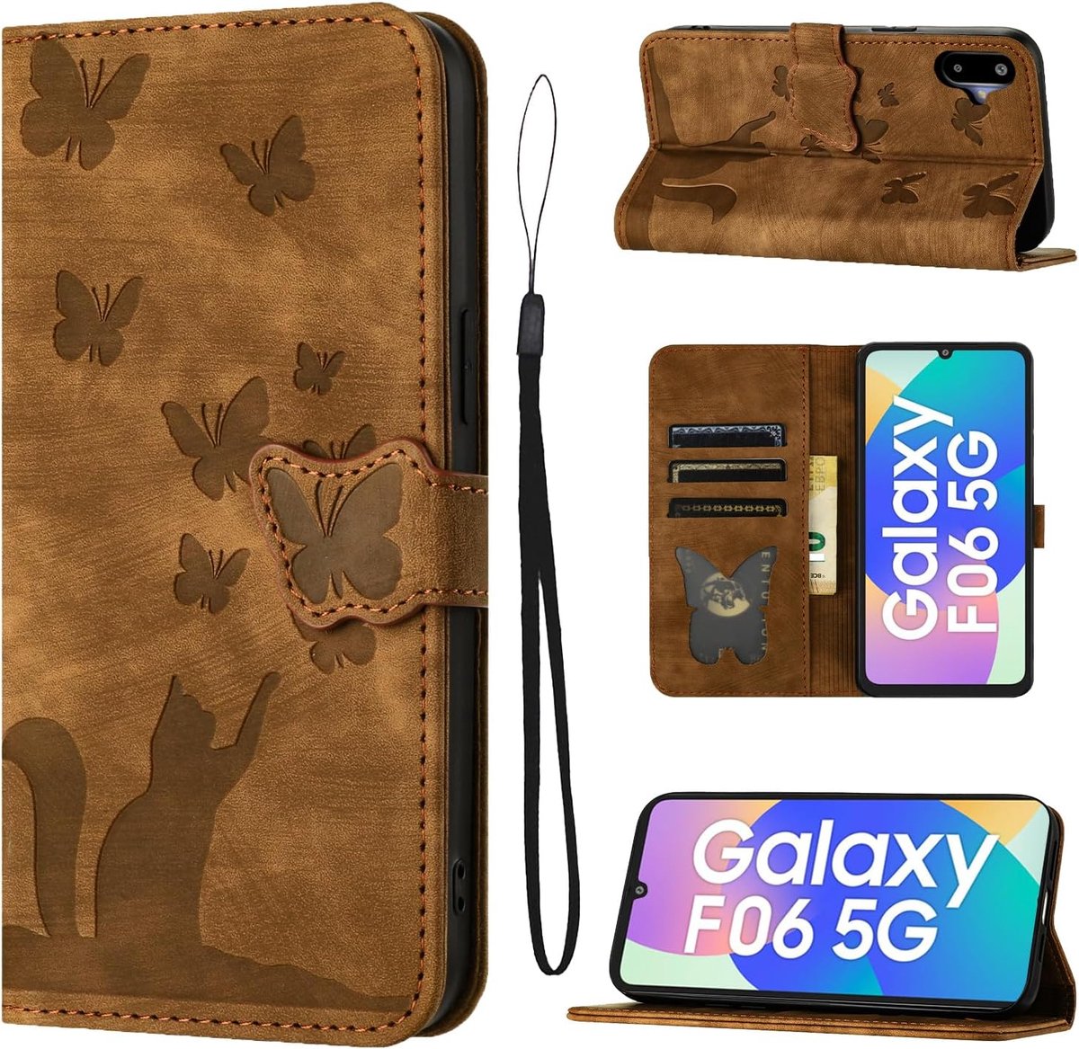 Hoes voor Samsung Galaxy F06 5G (17 cm) PU Premium lederen hoes met kaartvakken, beschermhoes, klaphoesje, flip case met standfunctie voor Samsung Galaxy F06 - Bruin