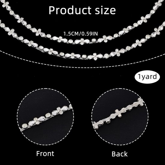 1 Yard Crystal Applique Strips, 0,6 Inch Strass Close Chain Trim Strip Crystal Fringe, Bling Versiering voor Sieraden Ketting Tassen Boeket Kleding DIY — afbeelding 2