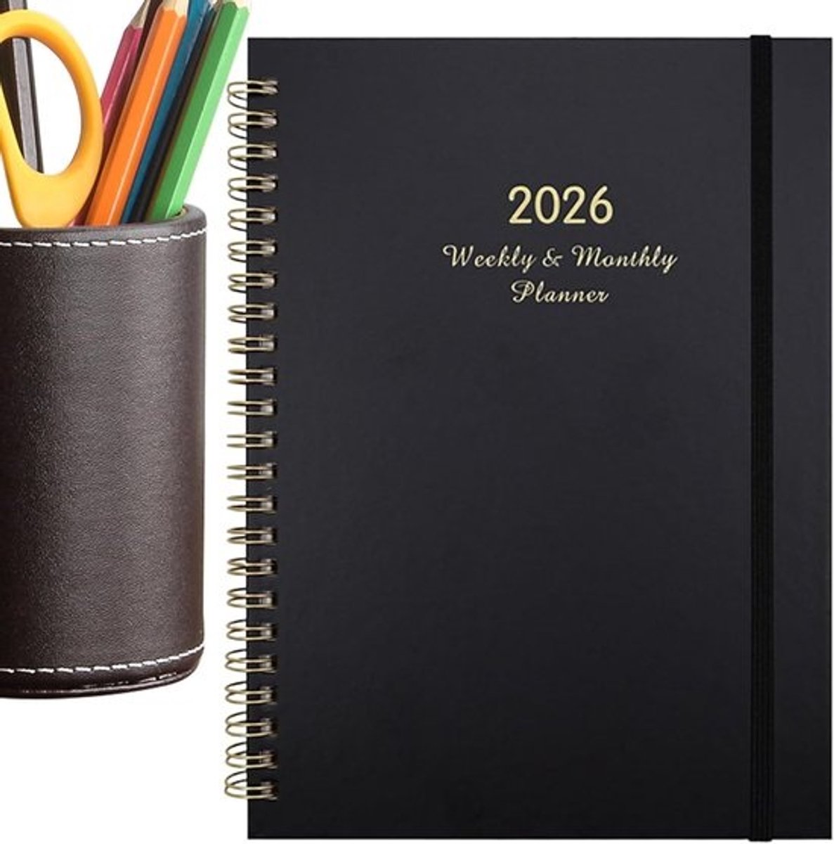 Planner 2026 - Weekplanner en agenda - Dagelijkse organisatie - A5-ringband - 22 x 17 x 2 cm - Zwart