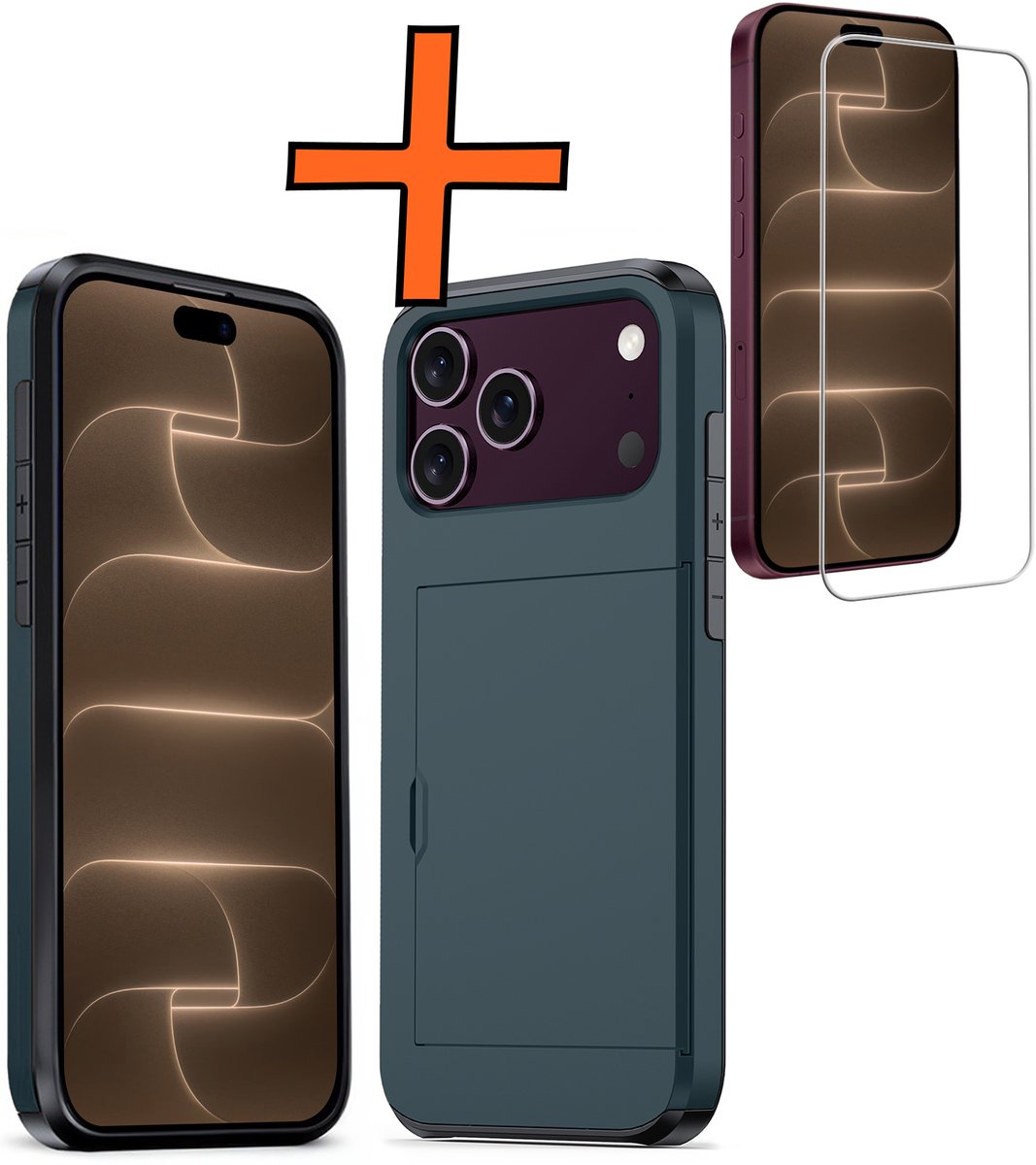 Hoesje Geschikt voor iPhone 18 Pro Max Hoesje Pasjeshouder Shockproof Hard Case Met Screenprotector - Hoesje Geschikt voor iPhone 18 Pro Max Hoes Met Kaarthouder - Donkerblauw