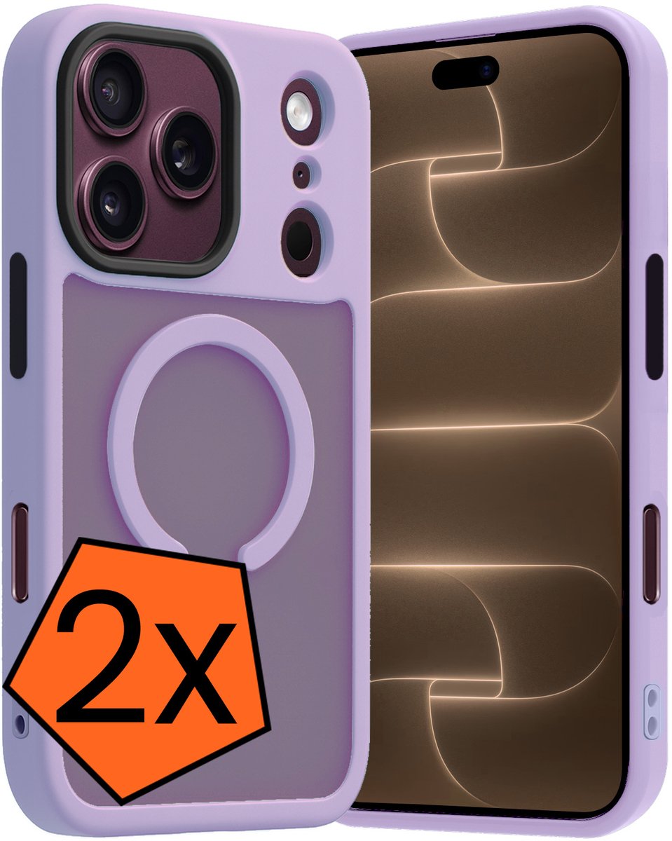 Hoes - 2 Stuks - Geschikt voor Apple iPhone 18 Pro - Magsafe Compatible - Sterk & Shockproof - Back Cover - Shock Proof Case - Telefoon Hoes - Lila