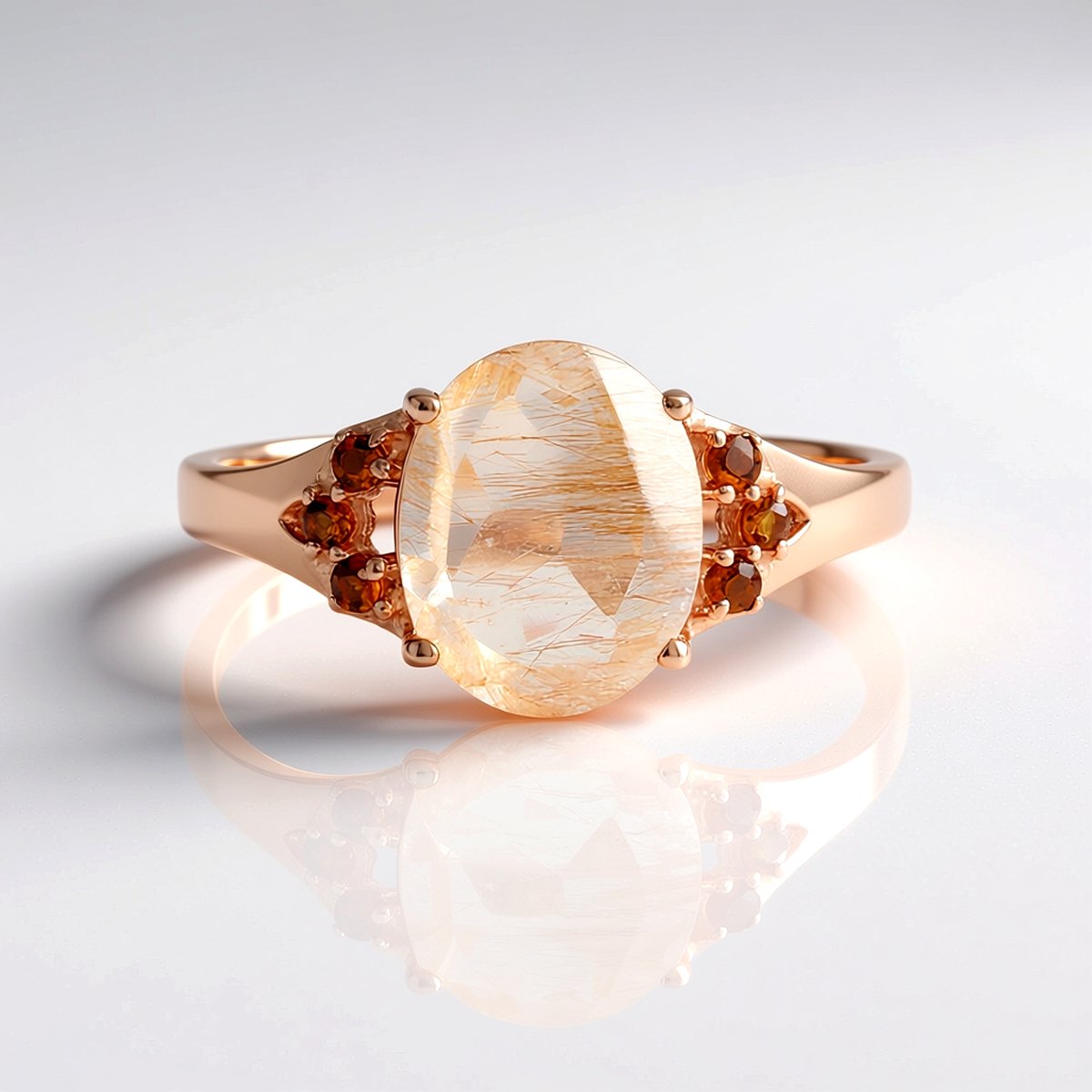 Cavill - Zilveren ring met koperkleurige rutielkwarts 2,08 ct en Madeira citrien roségoud verguld - Ovale edelsteen - Handgemaakt - Modieus