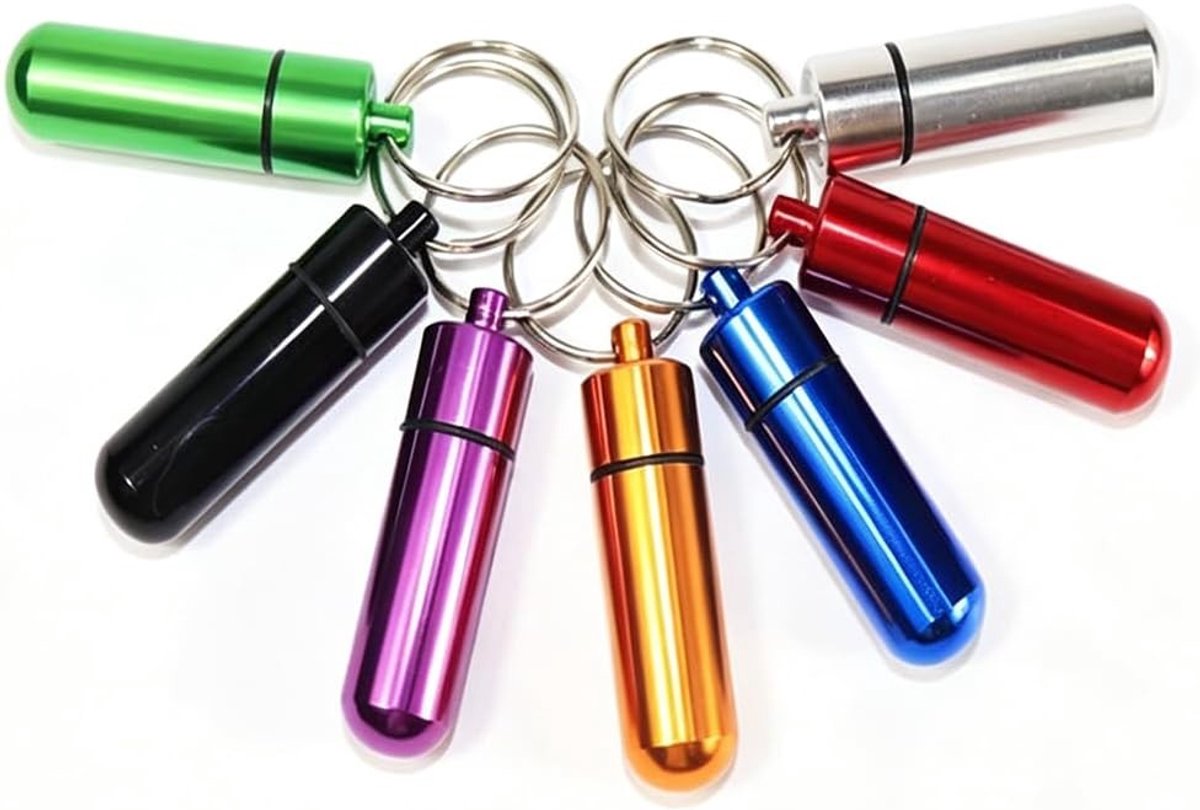 Mini-pillendoos set van 7, draagbare en waterdichte pillendozen in diverse kleuren, ideaal voor reizen en medicatieorganisatie, 14 mm x 52 mm