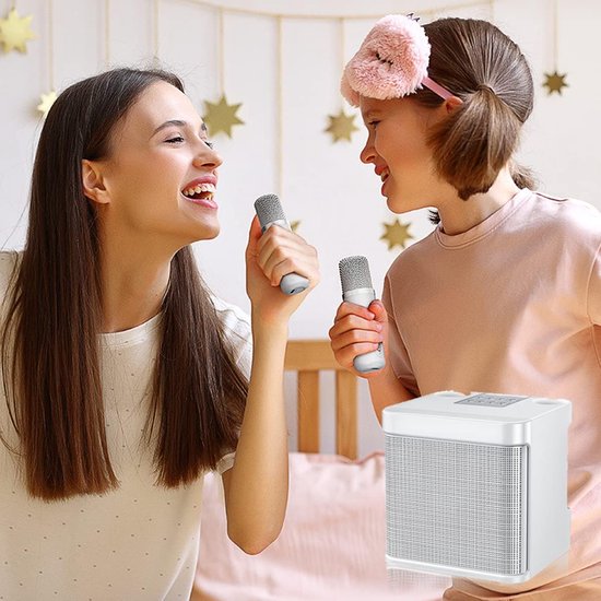 Draadloze Karaoke Microfoons Bluetooth Luidspreker met 2 Draadloze Microfoons voor Zingen, Draagbaar Geluidssysteem voor Feesten, Activiteiten, Bluetooth Ondersteuning, AUX, USB/TF (Wit) van Merkloos — afbeelding 4