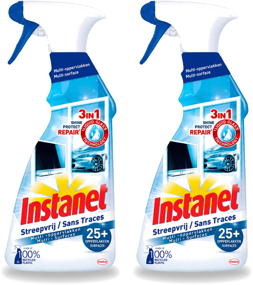 2 x Instanet - Schoonmaakspray - Streepvrij - 3 in 1 - Multi-Oppervlakken - 725 ml - Bulkverpakking - 2 stuks