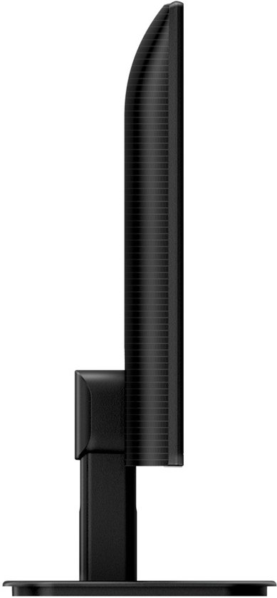 Zijaanzicht van een zwarte Philips monitor met een dunne rand en een verstelbare standaard.