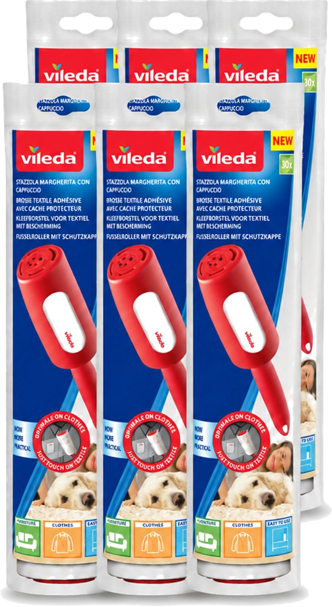 6 x Vileda - Lintroller - Pluisverwijderaar - Inclusief Beschermkap - 30 Vellen - Voordeelverpakking - 6 stuks